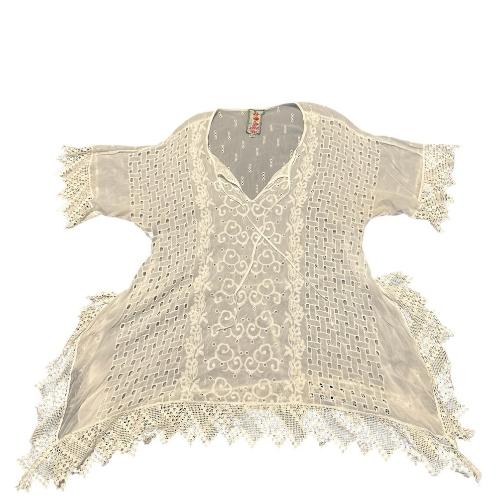 Johnny Was Ivory Eyelet Tunic Top,SZ XL, pre-owned